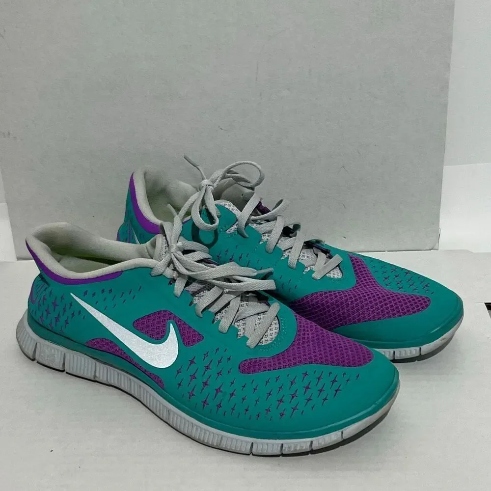 Nike Women's Teal Purple Free 4.0 Lace Up Athletic‎ Running Shoes Size 10